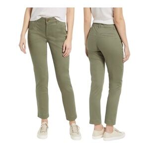 Caslan Nordstrom Low Rise Olive Green Faux Back Pockets Sz 4 Hook & Eye